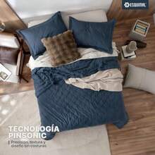 ESQUIMAL Edredón Ligero Reversible Pinsonic Velvet con Fundas de Almohada Colcha Doble Vista Ideal para Todo el Año Azul Matrimonial - Azul - Ver 4