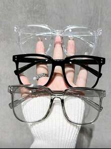 1/3 Pairs Of Unisex Square Clear Glasses, Suitable For Daily Wear As Regular Glasses. The Large Frame Glasses In A Campus Style Can Modify Facial Contours. - Multicolor - View 1