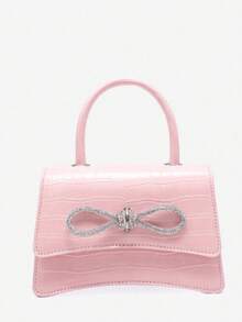 Mini bolso bandolera de mano decorado con pedrería para San Valentín - Rosa - Ver 3