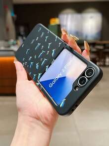 Ocean 1pc Fashionable And Simple Skin Feel PC Material Cute And Simple Cute Full Screen Small Fish Group Element Folding Phone Case, Can Protect And Prevent Falling For: SamsungGalaxy Zflip 3/Zflip 4/Zflip 5/Zflip 6/Zflip 7/ Find N3 Flip/ Razr 50 Ultra/ Razr 60 Ultra/ Rallazar 60/ Razr 50/XiaomiMIX Flip/Galaxy Z Flip7 FE - Black - View 3