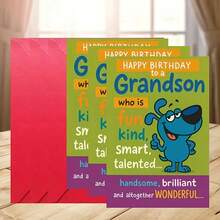 Son'S Birthday Card - Funny Cartoon Design With "Happy Birthday To A Funny, Smart, Talented, Handsome Grandson, Birthday Card, Grandson Card, Christmas Card With Envelope - 紅色 - 查看 4