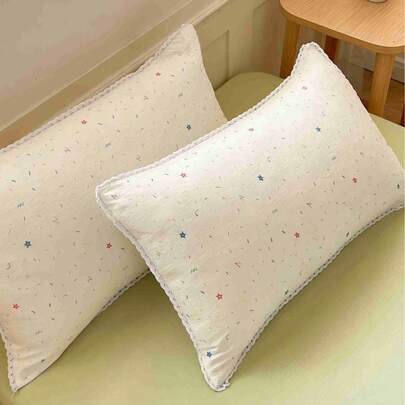 1pc Cloud-Like Jacquard Double-Layer Muslin Printed Pillowcase (Pillow Insert Not Included), Breathable And Cooling, Essential For Summer, Comfortable And Skin-Friendly Pillowcase, Suitable For Travel, Home Or Hotel Bedroom Comfortable Sleep, Perfect Holiday Gift