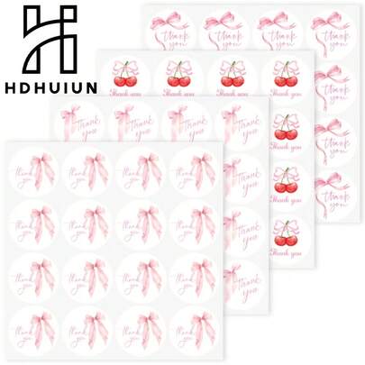 Nhãn dán cảm ơn hình nơ hồng 2 inch, 4 kiểu nhãn dán cảm ơn thể hiện phép lịch sự, thích hợp cho các bữa tiệc, nhãn dán nơ hồng dễ thương cho phong bì, doanh nghiệp nhỏ, đồ dùng cho tiệc sinh nhật