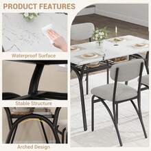 Mesa de comedor Conjunto para 4, Mesa de cocina con sillas de bucle para 4, Mesa de comedor rectangular moderna con estante de almacenamiento para espacio pequeño - Gris - Ver 4