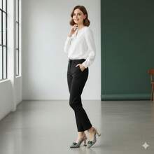 WHDXY Sepatu hak tinggi tanpa bagian belakang dengan hak asimetris 7cm untuk wanita, ujung persegi, hiasan pita dan gesper logam, sepatu pesta elegan yang cocok untuk bepergian, bekerja, kencan, dan pesta. - Hijau - View 8