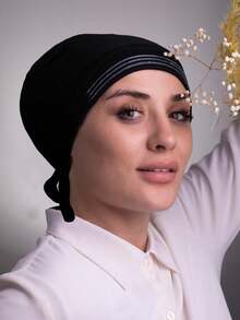 1pc Women's Fashionable Solid Color Elastic Headband Scarf, Versatile Headwrap For Daily Wear - 172 - Non-slip Black - View 5