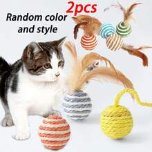3pcs Random Color Sisal Cat Toys, Cat Self-Amusement Ball, Chew Stick, Interactive Toys For Cats - Random Color - View 5