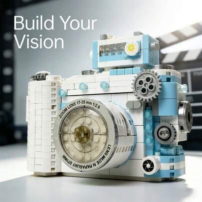 Micro-Particle Vintage Camera Assembly Kit - Adult Collector's Grade Building Blocks Model, Mini Building Blocks Decorative Violin - Micro-Particle Handmade Creation Model, Aesthetic Tabletop Decor For Film Photography Enthusiasts, Micro-Particle Mini Assembly Kit - Atmosphere Camera + Violin Stress Relief Combo, Popular Adult Hobby Building Blocks Tabletop Decor