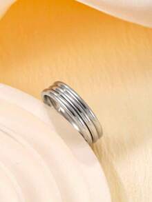 3 piezas Anillos minimalistas de acero inoxidable, anillos lisos y sin decoloración para mujeres, anillos minimalistas personalizados, anillos hipoalergénicos, anillos que se pueden usar en la ducha, anillos versátiles para uso diario, anillos de pareja, anillos de compromiso, anillos de boda, regalo conmemorativo - Plateado - Ver 5