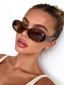 1 par de gafas de sol ovaladas unisex con estampado de leopardo en marrón, accesorio de moda versátil adecuado para la playa en verano, actividades al aire libre, negocios casuales, ideal para la temporada de regreso a la escuela. Estampado de leopardo y carey en forma de ojo de gato. - té con estampado de leopardo - Ver 5