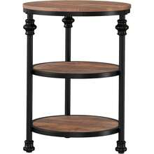 Mesa lateral redonda, mesa de esquina de 23,6 pulgadas con estantes de almacenamiento, mesa de acento de diseño de columna romana para sala de estar, dormitorio o esquina - Retro Marrón - Ver 1