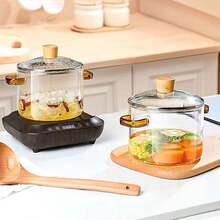 Glass Cooking Pot 1.6L/54oz Glass Saucepan Heat-Resistant Borosilicate Glass Handmade Cookware Set Stovetop Pot - For Pasta Noodle, Soup, Milk (1600ml - Yellow Handle With Wooden Bead Lid)Avoid Alternating Between Hot And Cold Water When Washing - View 9