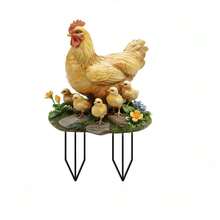 1pc Cute Hen & Chicks Yard Stake, 2D Flat Yellow Chicken Family Garden Decor, Waterproof Farm Animal Lawn Ornament, Suitable For Spring Patio, Balcony & Flower Bed, Ideal Gift For Bird Lovers - A - View 5