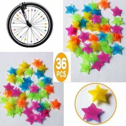 36 Colorful Star-Shaped Plastic Beads For Bicycle Spokes - Ideal Decorative Additions For Bikes