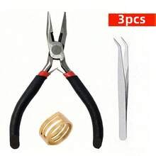 Bộ 3 món, gồm 1 kìm tự làm thủ công, 1 nhẫn vàng, 1 nhíp bạc, có thể dùng để làm và sửa chữa nhiều loại phụ kiện trang sức khác nhau. - màu đen - Xem 1