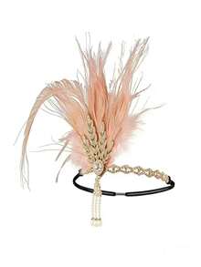 1920s Baffle Feather Headband Roaring 20s Bohemian Headpiece Women's 1920s Headband Baffle Feather Headpiece Diamond Pattern Zinc Alloy - Multicolor - View 9