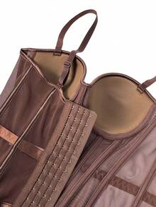 1pc Mesh Fishbone Bustier Sexy Sheer Shapewear Camisole Backless Fitted Spaghetti Strap Top - Brown - View 7