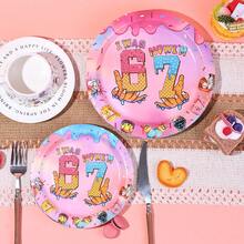 10/20/50pcs,I Was 6 Now I'm 7 Donut Ice Cream Disposable 7inch & 9inch Paper Plates, Pink Gradient Sprinkle Drip Number 6 7 Print Round Plates,Sweet Treat 6th To 7th Birthday Dinner Plates For Sweet 7th Birthday Party Supplies - View 5