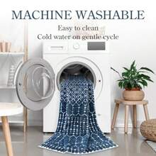 Moroccan Indoor Rugs for Entryway - 2x3 Area Rug Non-Slip Backing Washable Inside Door Mats Low-Profile Throw Soft Rugs for Bathroom Geometric Print Distressed Blue Rug for Kitchen Bedside - Multicolor - Ver 3