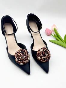 2pcs Elegant Fabric Leopard Print Rose Flower Detachable Shoe Clips - Ideal For Weddings, Bridal Parties And High Heels - Multicolor - View 3