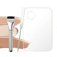 3件套不锈钢化妆调色盘套装，含刮刀和粉底刷，化妆品混合工具，用于混合粉底、指甲油、眼影、颜料等。 - 彩色 - 查看 10