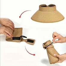 1pc Fashionable Foldable Women's Hat With Bow Tie, Hook And Loop, Ponytail Hole, Brimless Design, Suitable For Outdoor, Beach, Travel, Sun Protection, Panama Straw Hat - Round Straw Hat - View 4