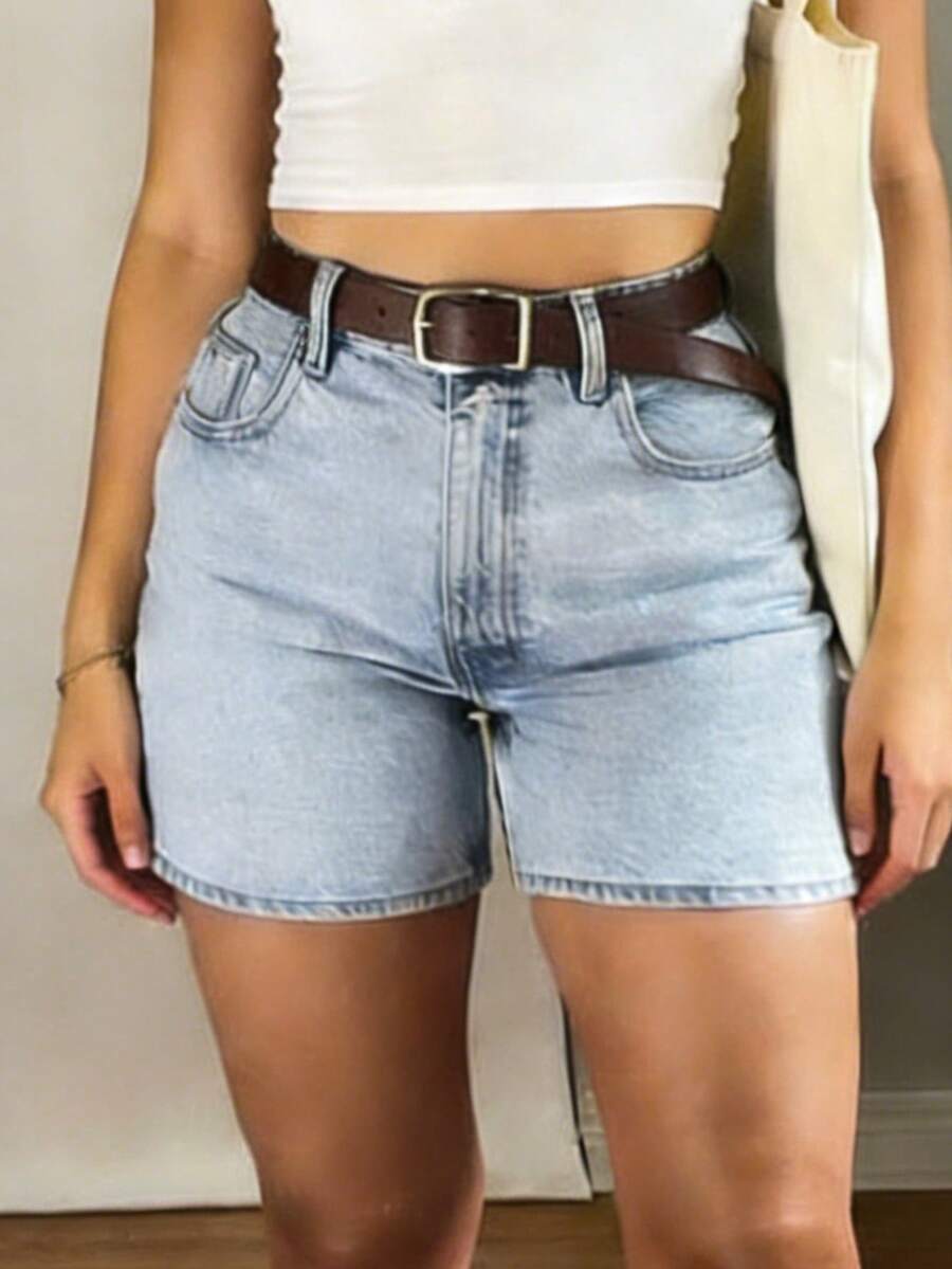 Women's Casual Washed Slim Fit Denim Shorts, Summer - Light Wash - View 1