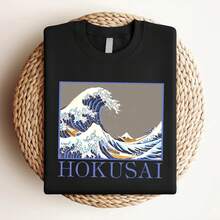 Women T-Shirt Print Vintage 1984 Hokusai Great Wave Off Kanagawa T Shirt Medium Wildwood Productions Long Or Short Sleeves - 黑色 - 查看 3