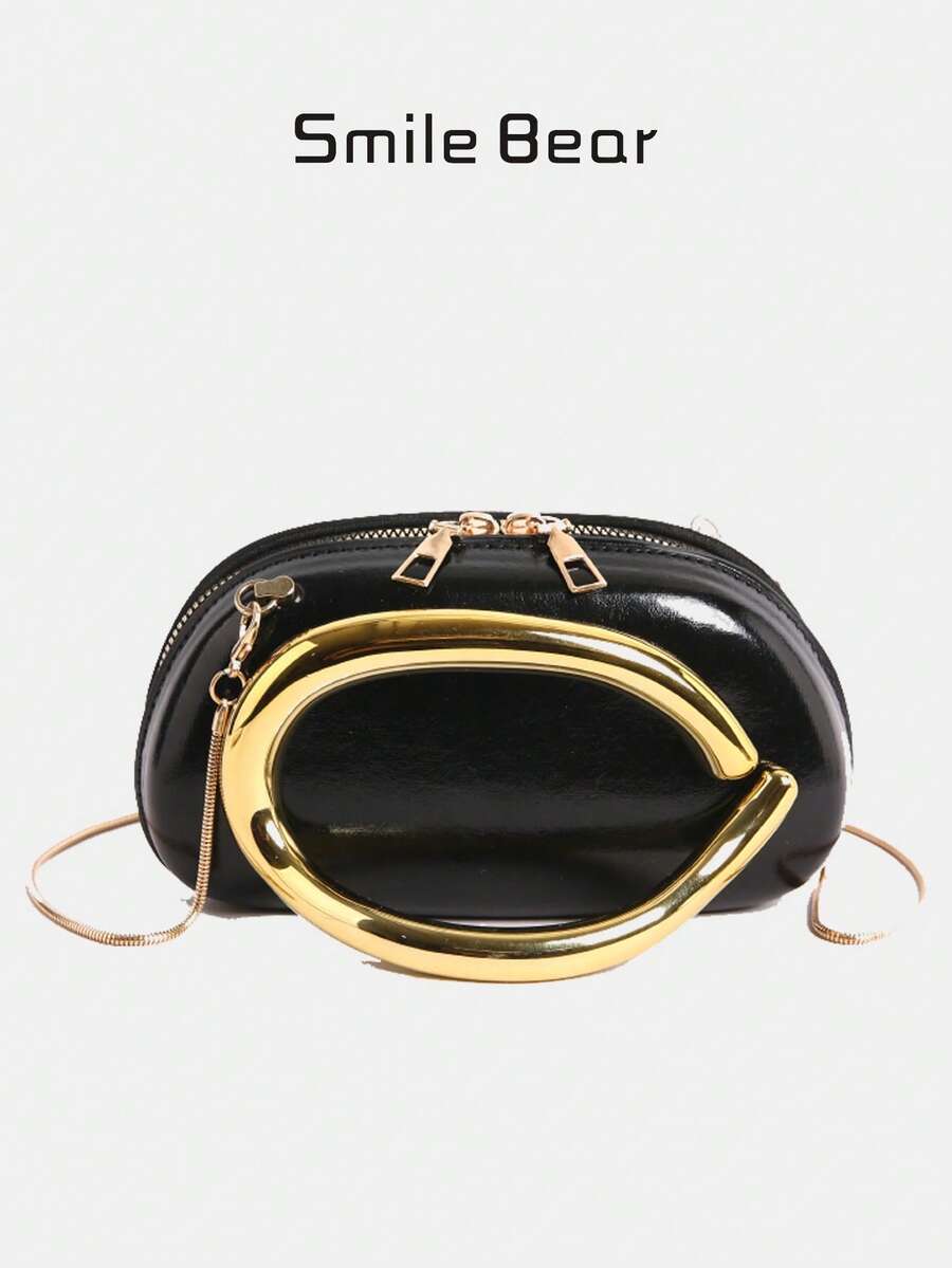 气质链条包，复古金属手柄，精致设计，小方包版，欧美宴会风格，百搭单品，少数族裔，高级感，单肩包，斜挎，两用，晚宴、约会、通勤，时尚，质感，女包。