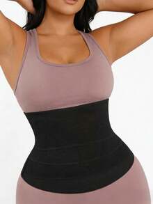 1件装女士可调节束腰带，腹部塑形健身瑜伽腰带，长款压缩腰部塑形器 - 黑色 - 查看 3