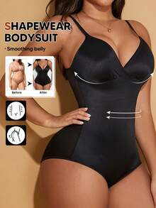 Women's Deep V-Neck Shaping Jumpsuit With Triangle Cups, Waist Cincher And Butt Lifter, Perfect As Layering Undergarment - Black - View 2