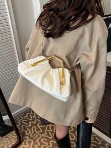 Women's Handbag With Pleated Cloud Design, Elegant Lady's Refined Luxury Metal Chain Decoration, Suitable For Shopping, Dating, Party, White - White - View 5
