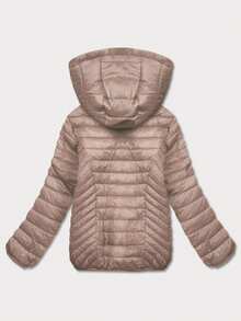 Women's Quilted Jacket With A Hood, Lightly Insulated Transitional Jacket, Detachable Hood, Zipper Closure, Finished With Elastic Trim, 2 Pockets, Straight Cut, Hip-Length, Basic, Spring/Autumn - Beige - View 4