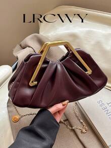 Women's Handbag With Pleated Cloud Design, Elegant Lady's Refined Luxury Metal Chain Strap, Suitable For Shopping, Dating, Party, Wine Red - Burgundy - View 2