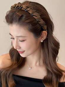 3条/1条女士丝滑缎面轻盈纯色黑色卡其棕色防滑塑料缎面发箍，时尚百搭优雅简约头饰，适合日常佩戴、休闲、派对、通勤、海滩、发型设计、化妆、服装配饰发带发箍 - 彩色 - 查看 4