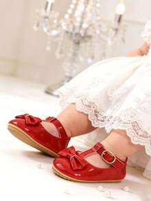 女童玛丽珍平底鞋 - 柔软皮革公主鞋，带蝴蝶结，适合婴儿学步期穿着。红色蝴蝶结玛丽珍平底鞋，适合女童穿着 - 完美适用于婚礼、派对和日常穿着。 - 紅色 - 查看 6