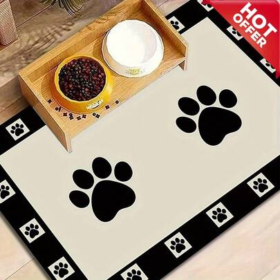 Thảm lót cho thú cưng ăn bằng đất tảo cát - Bề mặt mềm mại và thoải mái, họa tiết dấu chân màu đen, thảm chống trượt, trang trí thảm nhà bếp và nhà hàng, phòng tắm, trang trí nhà cửa hiện đại, phụ kiện phòng tắm, thảm phòng khách, thảm trải sàn mềm mại, thảm chống trượt, thảm chùi chân nhà bếp, thảm hành lang.