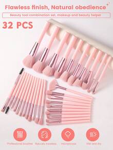 49件套化妆工具套装，包含：32支化妆刷套装+1个化妆刷清洁工具+4个圆形粉扑+4个化妆海绵+4个迷你气垫粉扑+4个迷你化妆海绵，一应俱全，新手友好 | 方便旅行携带，送礼佳品 | 新手/女性的完美之选 - 彩色 - 查看 2