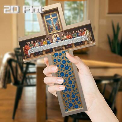 1 件，复古木质宗教十字架，教堂风格墙面装饰，牧师礼物，适合节日装饰、客厅、教堂（8 英寸 x 12 英寸/20 厘米 x 30 厘米），节日礼物，2D 平面