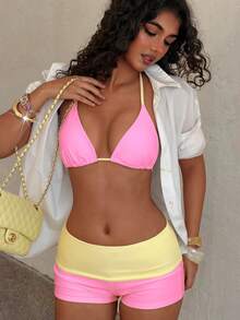 Bộ bikini nữ, đồ bơi đi biển/tập thể dục, kỳ nghỉ hè. - màu hồng tươi - Xem 5