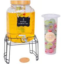 Juice Container, Drink Dispenser, 2 Gallon Glass Drink Dispenser With Stand, Stainless Steel Leakproof Spigot Lid Labels Fruit Infuse, Large Beverage Dispenser Parties, Lemonade, Tea, Picnic Outdoor Use - 預設 - 查看 1