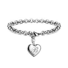 Monily Birthday Gifts For Women Initial Charm Bracelets For Women Letters Alphabet Heart Bracelet For Women - B 心 - 查看 6