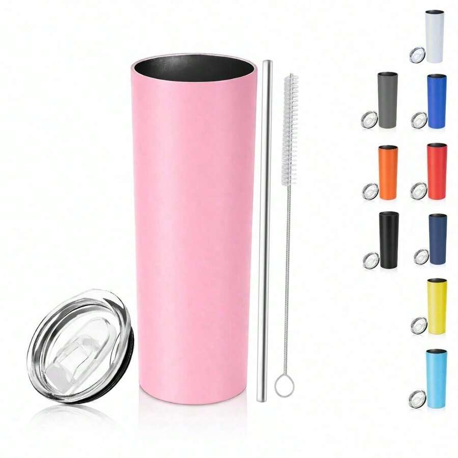 Skinny Stainless Steel 20 Oz Smooth Powder Coating - Pink - View 1