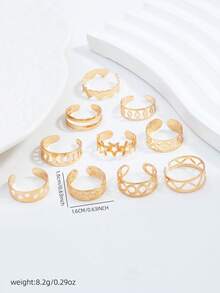 Cincin Jari Kaki Gaya Bohemian yang Dapat Diatur, Desain Geometris Acak, Gaya Liburan Kasual yang Chic, Estetika Vintage Serbaguna (Gaya Dipadukan Secara Acak) - Emas - View 4
