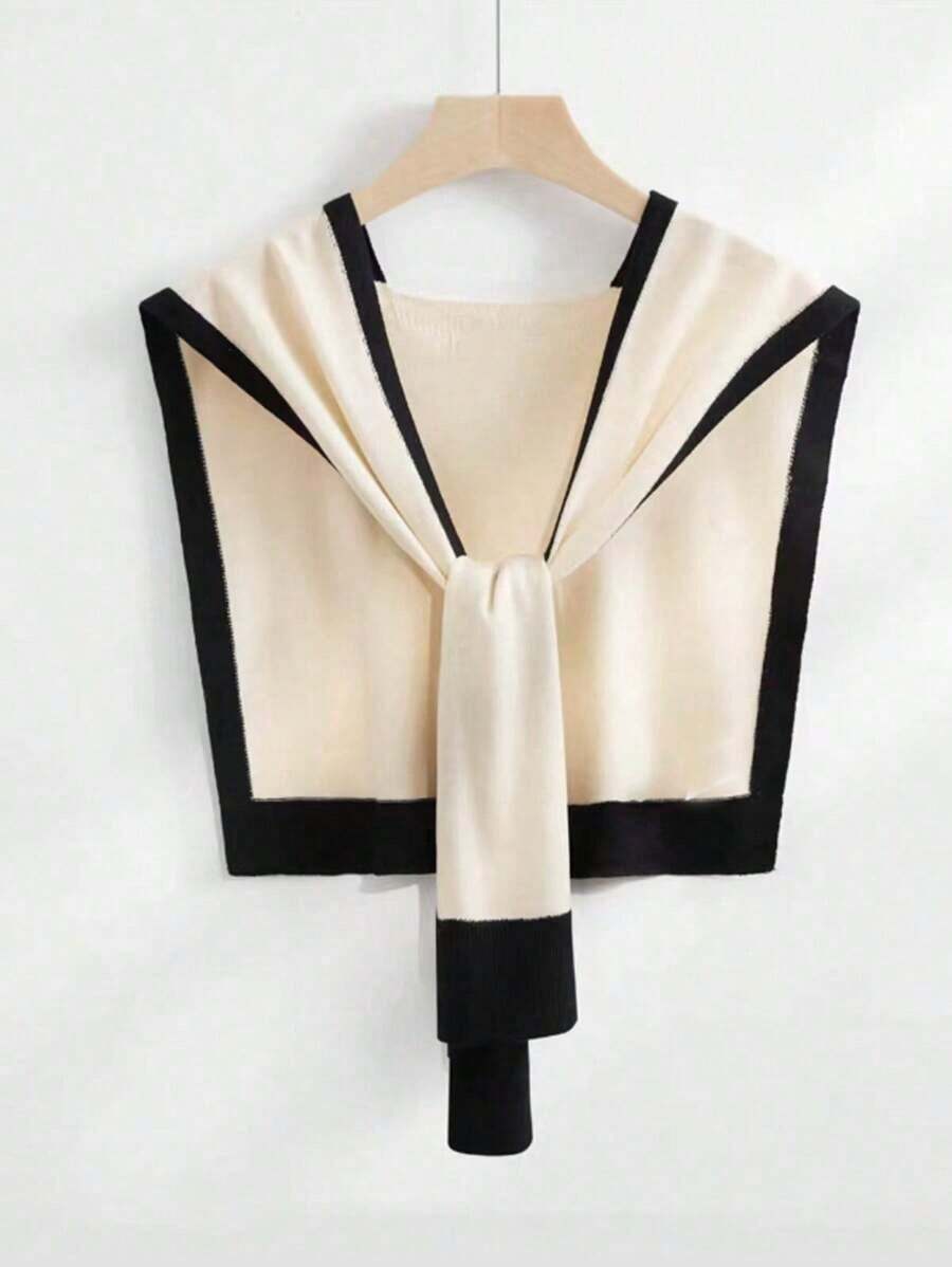 Dual-Color Knitted Shawl, Fashionable And Versatile Women's Shoulder Shawl Spring And Summer - White Hollow - View 1