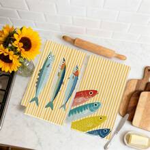 MEMNUN 2 pezzi Asciugamani da cucina estivi moderni con illustrazione di sardine a righe giallo chiaro, 40*60cm, super morbidi e assorbenti in microfibra, decorazione per cucina e casa, lavabili in lavatrice, adatti per sala da pranzo, cucina, decorazione domestica e regali, per tutte le stagioni - Multicolore - Visualizzare 6