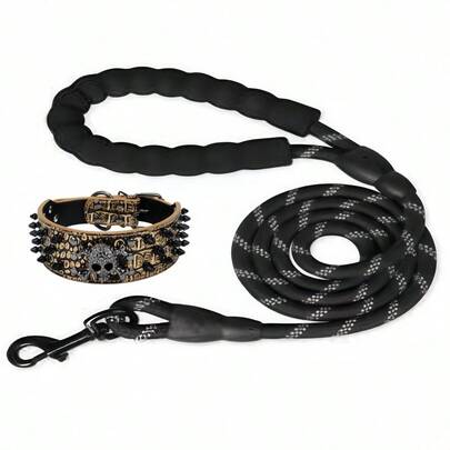 (2ps) Anti-Bite Rivets, Dog Collars, Medium And Large Leather Skull Rivets, Decorative Dog Necks And Reflective Leashes