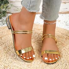 Giày sandal xỏ ngón đính đá, gót thấp, hở mũi, thời trang đi nghỉ mát dành cho nữ. - Vàng - Xem 3