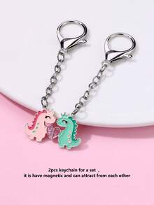 2件套可爱卡通动物磁性吊坠包包挂饰，包含大象、恐龙、绵羊、兔子等图案，适合日常佩戴、送礼、节日装饰。 - 彩色 - 查看 4