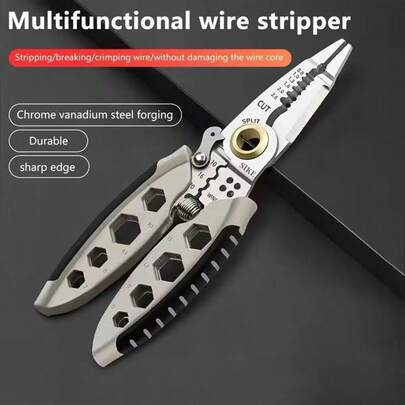 1pc Multi-Functional Electrician Wire Stripper, Stainless Steel Wire Crimping, Cutting, Winding All-In-One Pliers, Electrical Repair Tool